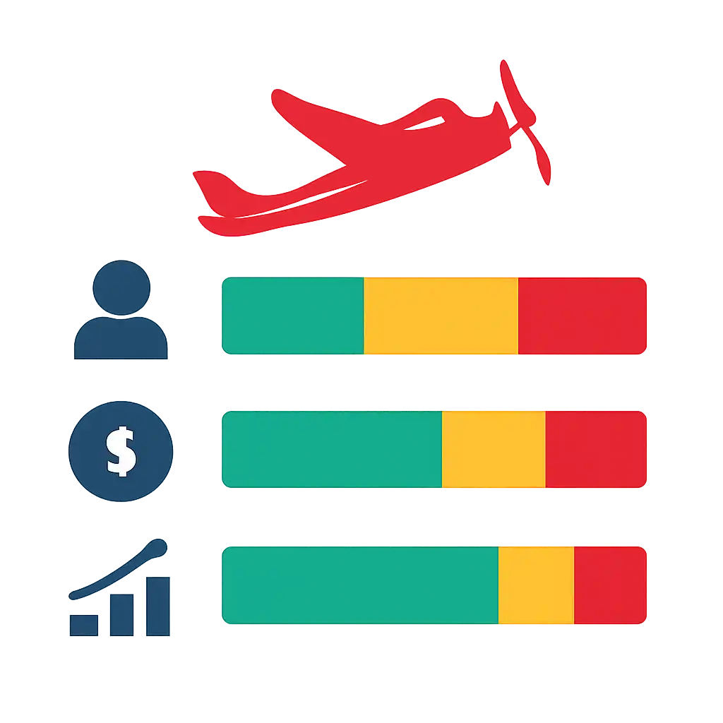 Infographic comparing options using coloured bars and icons only, no text or labels, flat design, How Aviator Works
