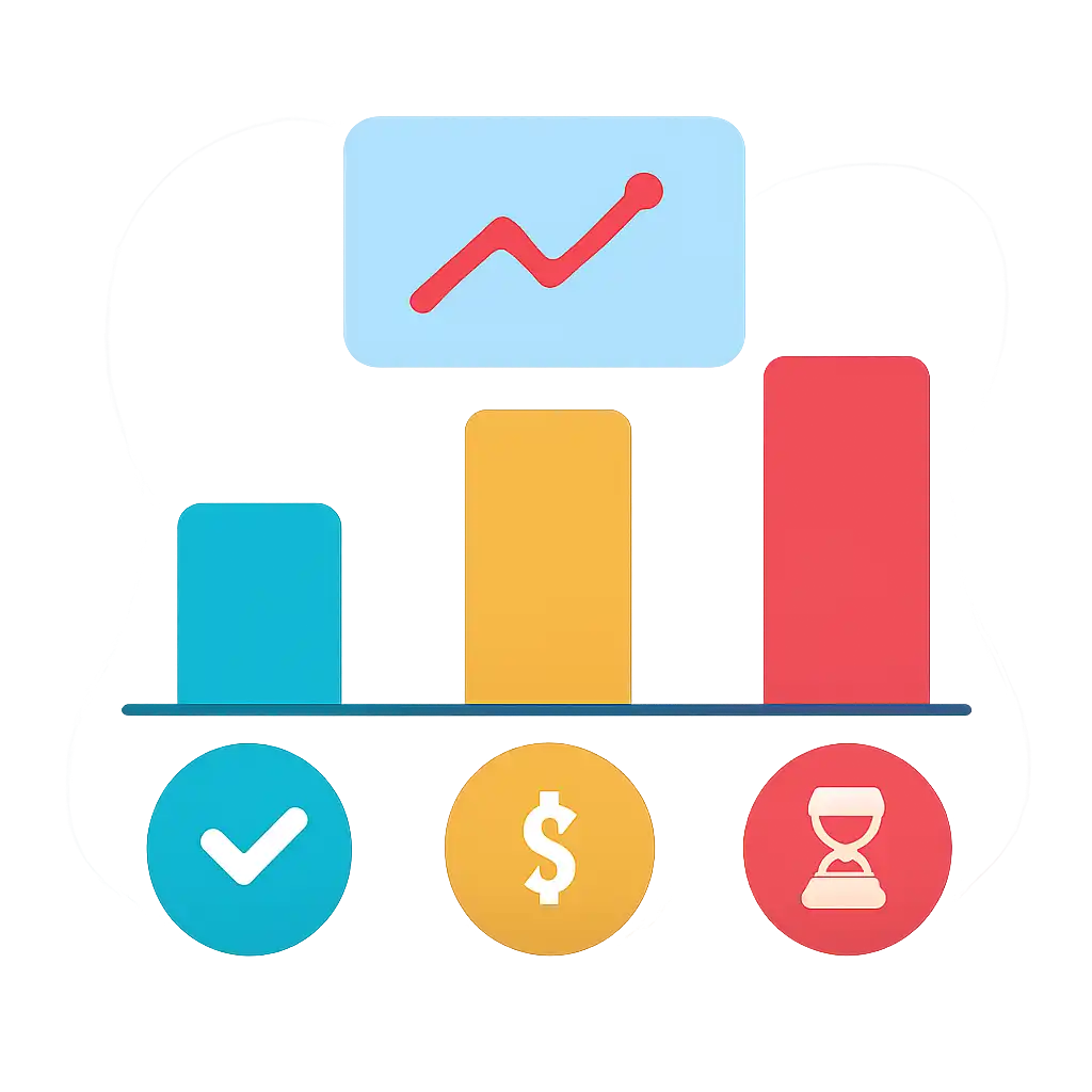 Infographic comparing options using coloured bars and icons only, no text or labels, flat design, How Crazy Time Works