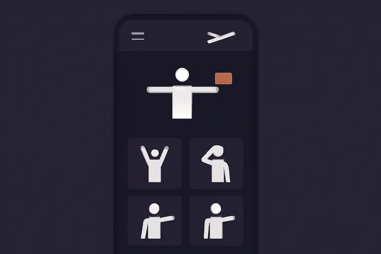 Detail screen: aviator signals, mobile-first UI mockup, dark theme